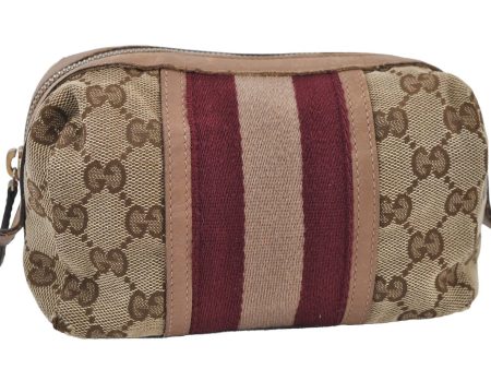 Authentic GUCCI Sherry Line Pouch Purse GG Canvas Leather 256636 Brown 9926I Discount