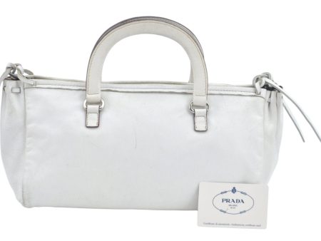 Authentic PRADA Vintage BOW SOFT Leather Hand Bag Purse BN0703 White 9934I For Sale