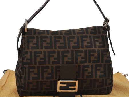 Authentic FENDI Zucca Mamma Baguette Shoulder Bag Canvas Leather Brown 0347J Supply