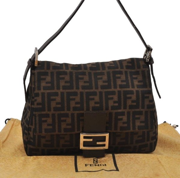 Authentic FENDI Zucca Mamma Baguette Shoulder Bag Canvas Leather Brown 0347J Supply