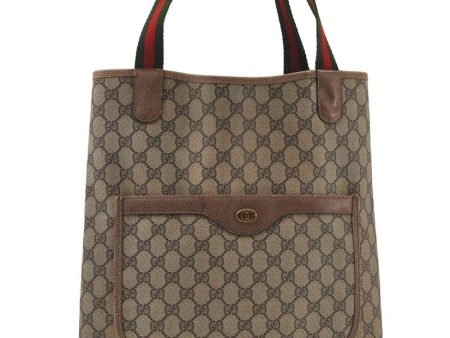 Authentic GUCCI Web Sherry Line Shoulder Tote Bag GG PVC Leather Brown 0543J Online now