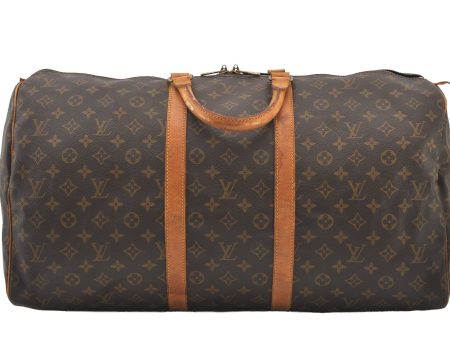 Authentic Louis Vuitton Monogram Keepall 55 Travel Boston Bag M41424 LV 2379J For Sale