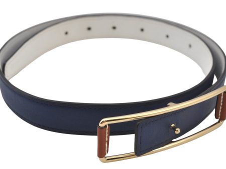 Authentic HERMES Leather Reversible Belt Size 75cm 29.5  Blue White 2203J Cheap