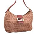 Authentic FENDI Zucchino Shoulder Hand Bag Purse Canvas Leather Red 9933I For Discount