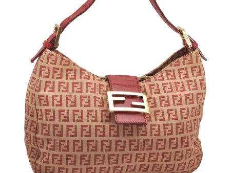 Authentic FENDI Zucchino Shoulder Hand Bag Purse Canvas Leather Red 9933I For Discount