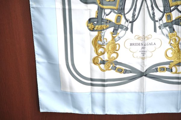 Authentic HERMES Carre 90 Scarf  BRIDES de GALA par  Silk Light Blue K6381 Online Hot Sale