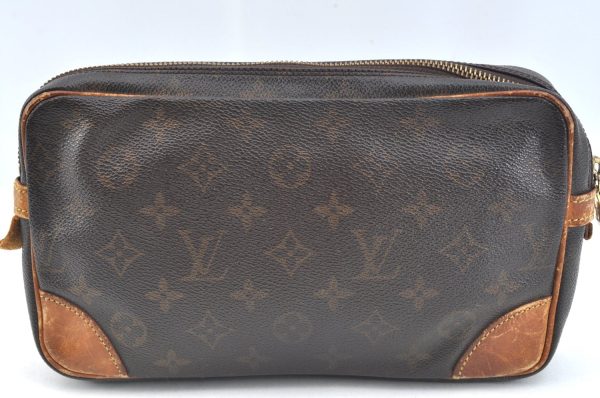 Authentic Louis Vuitton Monogram Marly Dragonne Clutch Hand Bag Old Model K7599 Hot on Sale