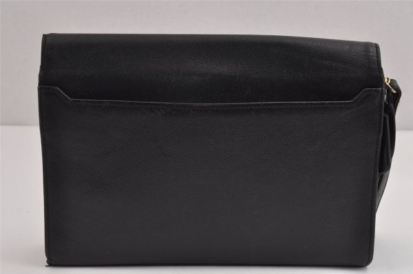 Authentic YVES SAINT LAURENT Vintage Clutch Hand Bag Purse Leather Black 2503J For Sale