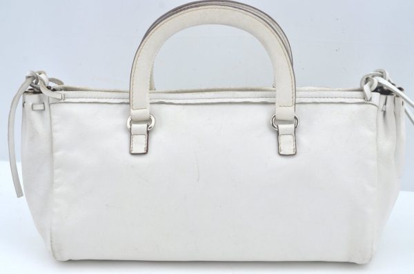 Authentic PRADA Vintage BOW SOFT Leather Hand Bag Purse BN0703 White 9934I For Sale