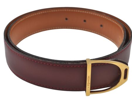 Authentic HERMES Etrier Leather Belt Size 70cm 27.6  Bordeaux Brown 2202J Online Sale