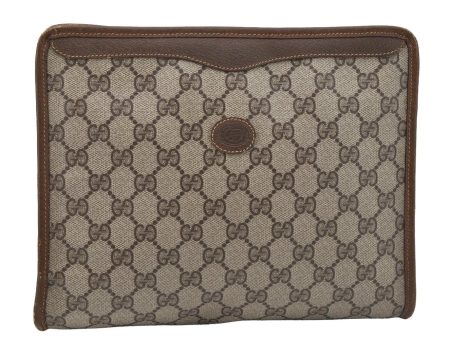 Authentic GUCCI Vintage Clutch Hand Bag Purse GG PVC Leather Brown 9923I Online Hot Sale