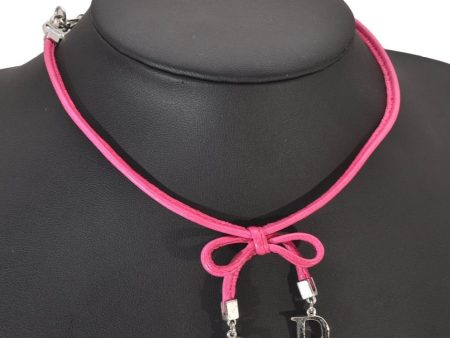 Authentic Christian Dior Choker Necklace Leather Pink Silver CD 8043I Hot on Sale