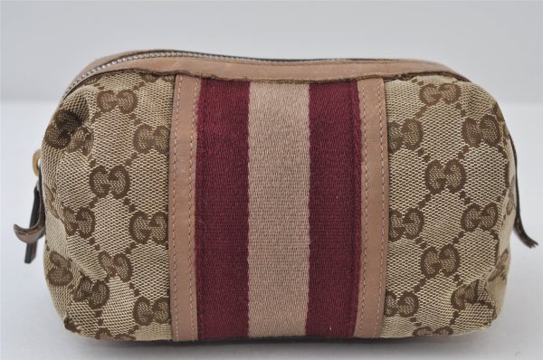 Authentic GUCCI Sherry Line Pouch Purse GG Canvas Leather 256636 Brown 9926I Discount