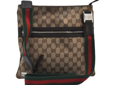 Auth GUCCI Web Sherry Line Shoulder Bag GG Canvas Leather 145809 Brown 8508I Cheap