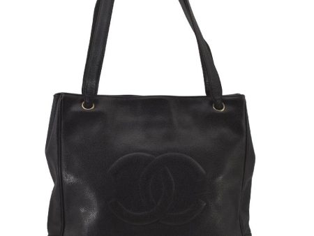 Authentic CHANEL Vintage Caviar Skin CC Logo Shoulder Tote Bag Black 0548J Sale