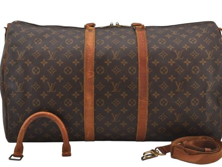 Auth Louis Vuitton Monogram Keepall Bandouliere 55 M41414 Boston Bag Junk 2591J Fashion