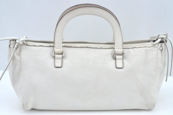 Authentic PRADA Vintage BOW SOFT Leather Hand Bag Purse BN0703 White 9934I For Sale