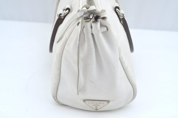 Authentic PRADA Vintage BOW SOFT Leather Hand Bag Purse BN0703 White 9934I For Sale