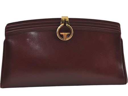 Authentic GUCCI Vintage Clutch Hand Bag Leather Bordeaux 0544J Cheap