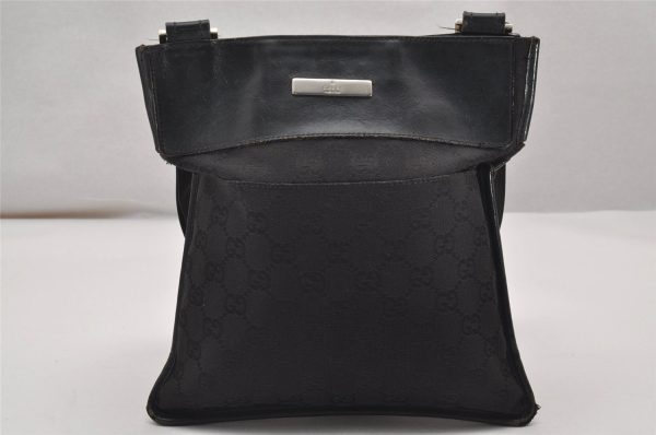 Authentic GUCCI Shoulder Cross Body Bag GG Canvas Leather 27639 Black 2215J on Sale