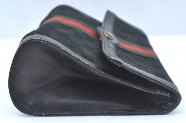 Authentic GUCCI Web Sherry Line 2Way Clutch Bag GG Canvas Leather Black 1120J For Sale