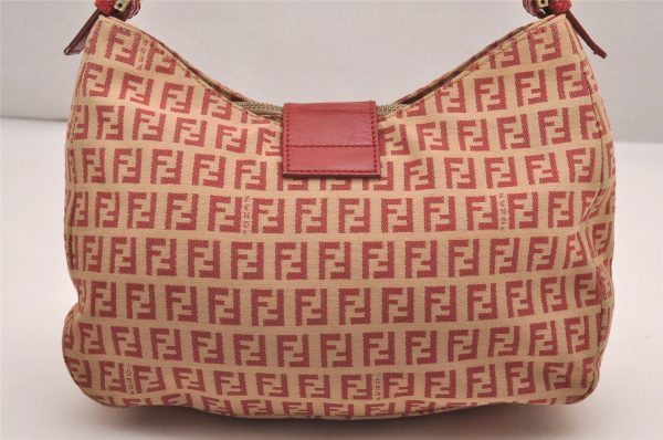 Authentic FENDI Zucchino Shoulder Hand Bag Purse Canvas Leather Red 9933I For Discount