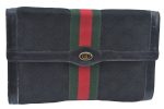 Authentic GUCCI Web Sherry Line 2Way Clutch Bag GG Canvas Leather Black 1120J For Sale