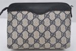 Authentic GUCCI Vintage Pouch Purse GG PVC Leather Navy Blue 9922I on Sale