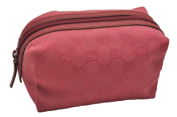 Authentic GUCCI Vintage Pouch Purse GG Canvas Leather 29595 Pink 1470J For Cheap