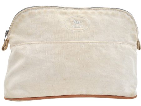 Authentic HERMES Bolide 25 Pouch Cosmetic Canvas Cotton Leather White 8518G on Sale