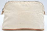 Authentic HERMES Bolide 25 Pouch Cosmetic Canvas Cotton Leather White 8518G on Sale