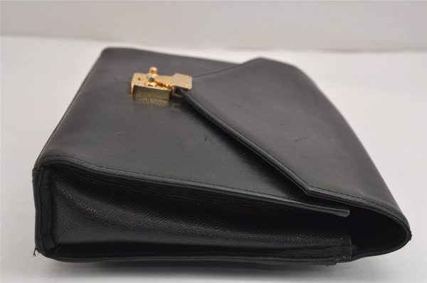 Authentic YVES SAINT LAURENT Vintage Clutch Hand Bag Purse Leather Black 2503J For Sale