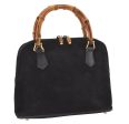 Authentic GUCCI Bamboo 2Way Shoulder Hand Purse Bag Suede Leather Black 2436J on Sale