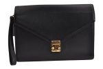 Authentic YVES SAINT LAURENT Vintage Clutch Hand Bag Purse Leather Black 2503J For Sale