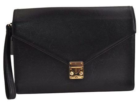 Authentic YVES SAINT LAURENT Vintage Clutch Hand Bag Purse Leather Black 2503J For Sale