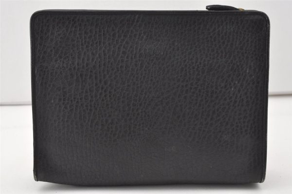 Authentic Burberrys Vintage Leather Clutch Hand Bag Purse Black 0545J on Sale