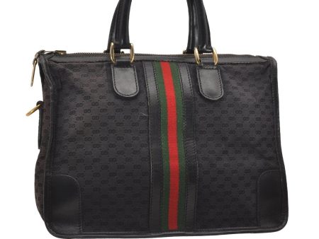 Auth GUCCI Web Sherry Line Micro GG Canvas Leather 2Way Hand Bag Black 0519J on Sale