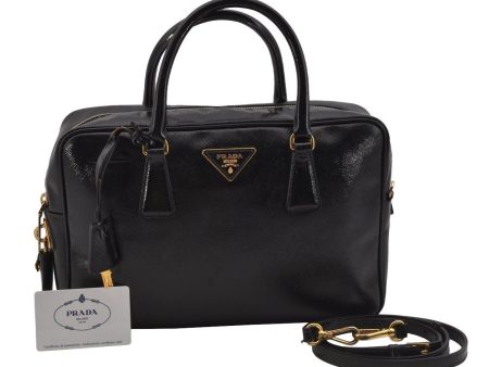 Authentic PRADA SAFFIANO VERNIC Enamel 2Way Shoulder Hand Bag BL0095 Black 9575I Sale