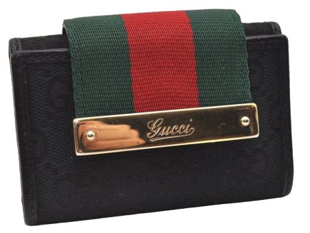 Auth GUCCI Web Sherry Line 6 Hooks Key Case GG Canvas Leather 181673 Black 1462J Online