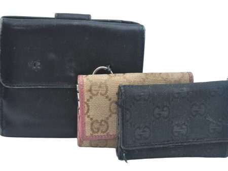 Auth GUCCI 6 Hooks Key Case Wallet Canvas Leather Black Brown 3Set Junk K6893 Online Hot Sale