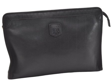 Authentic CELINE Vintage Clutch Hand Bag Purse Leather Black 2557J Online Hot Sale