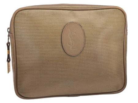 Authentic YVES SAINT LAURENT Clutch Hand Bag Purse PVC Leather Beige 9938I Online Sale