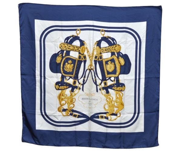 Authentic HERMES Carre 90 Scarf  BRIDES de GALA par  Silk Navy K6079 Online Sale