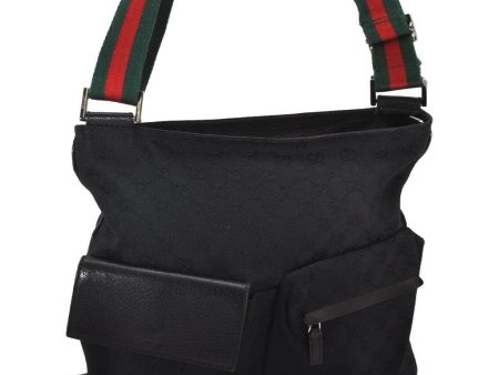 Auth GUCCI Web Sherry Line Shoulder Bag GG Canvas Leather 169937 Black 6938I For Cheap