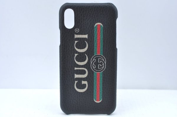 Authentic GUCCI Web Sherry Line iPhone X Xs Case Leather 549080 Black K6614 Fashion