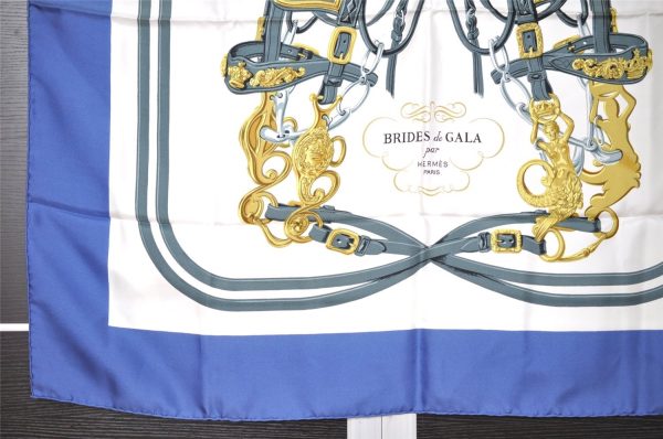 Authentic HERMES Carre 90 Scarf  BRIDES de GALA par  Silk Blue 8212I Online now