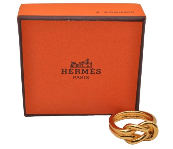 Authentic HERMES Scarf Ring Atame Circle Knot Design Gold Tone Box 8969I Fashion