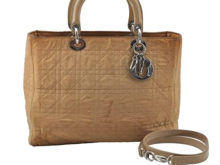 Auth Christian Dior Lady Dior Cannage Nylon Leather 2Way Hand Bag Beige 9305I For Cheap