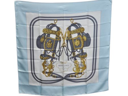 Authentic HERMES Carre 90 Scarf  BRIDES de GALA par  Silk Light Blue K7447 Fashion