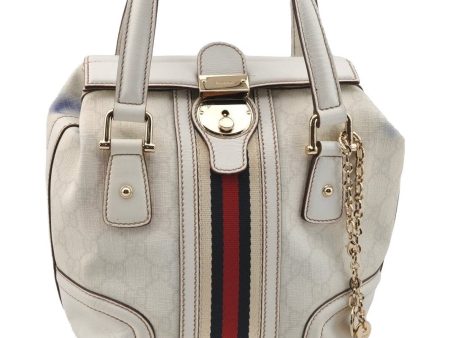 Auth GUCCI Sherry Line Doctors Bag Hand Bag GG PVC Leather 153028 White 7564I Sale